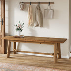 55" Solid Wood Bench, Farmhouse Long Bench Seat for Entryway, Dining Room, Living Room, Solid Wood, Rustic Brown