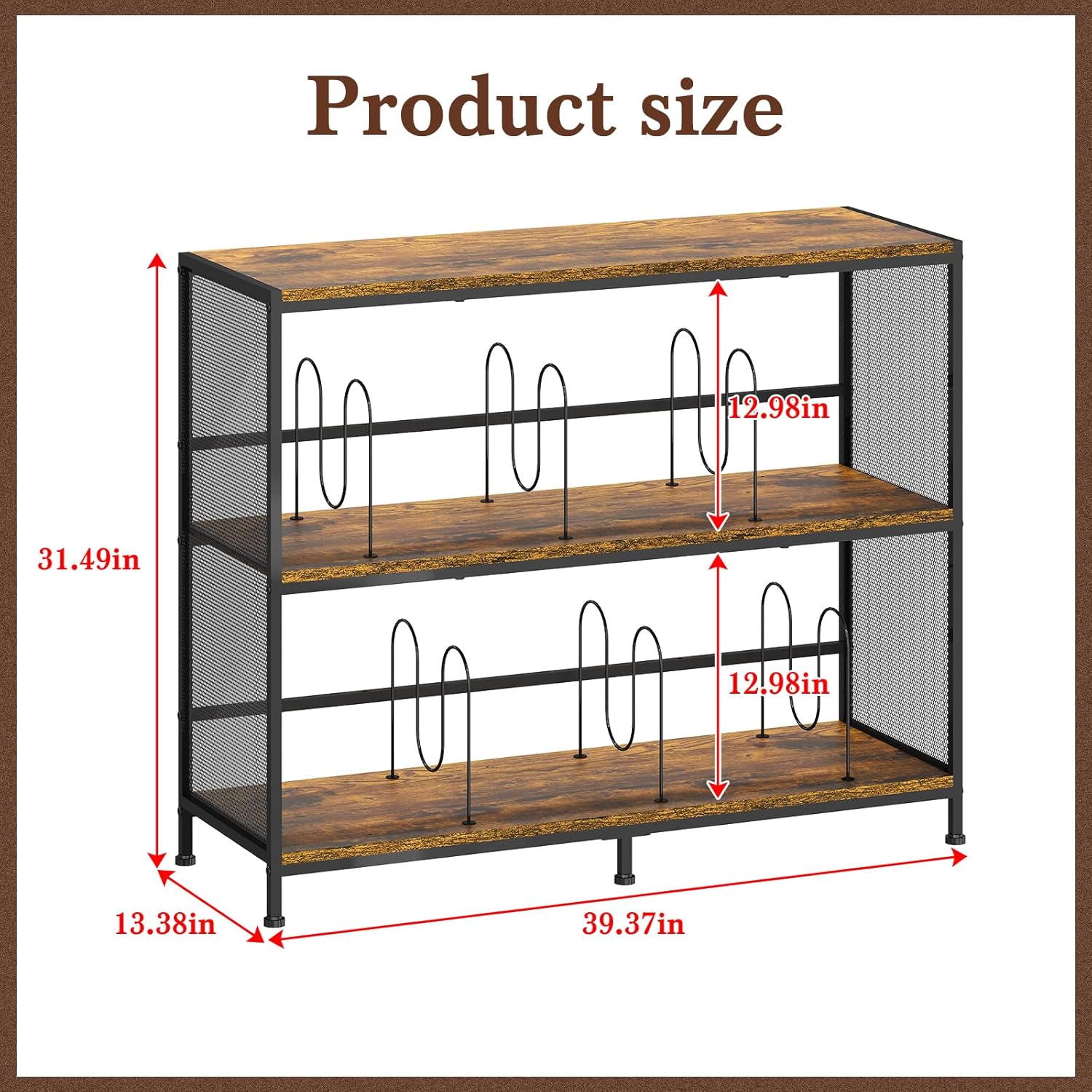3-Tier Vinyl Record Storage: Vintage Player Table with Spacious Storage - Up to 450 Records, Turntable Stand with Adjustable Dividers, Extra Top Surface for Audio Equipment, Perfect for Living Room