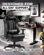 GTPLAYER Gaming Chair, Big and Tall Video Game Chair with High Back PU Leather, Home Office Ergonomic Computer Chair with Footrest, Adjustable Height, 360° Swivel Wheels for Adults and Teens