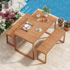 Tangkula Acacia Wood Outdoor Bench Backless, 2-Person Wood Patio Bench with Slatted Seat, Outdoor Backless Dining Bench for Backyard, Poolside, Porch (43.5")