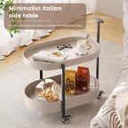 Oval Mobile Side Table with Lockable Wheels,Modern 2-Tier Storage Bedside Table,End Table for Living Room, Bedroom, Small Space,Easy Assembly