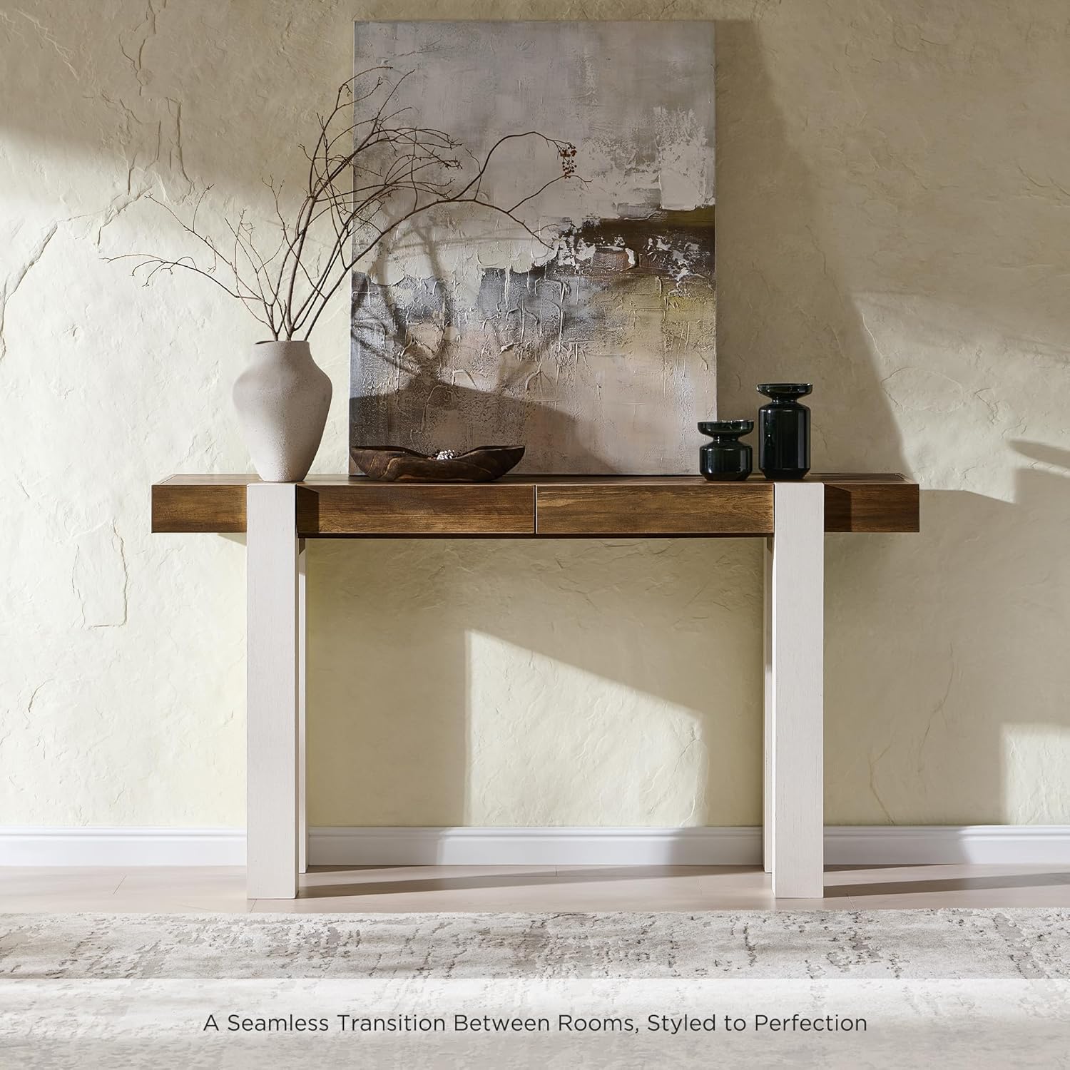 OKD Modern Farmhouse Entryway Table with 2 Drawers, 63" Wooden Console Table for Hallway, Sofa and Living Room, Antique White