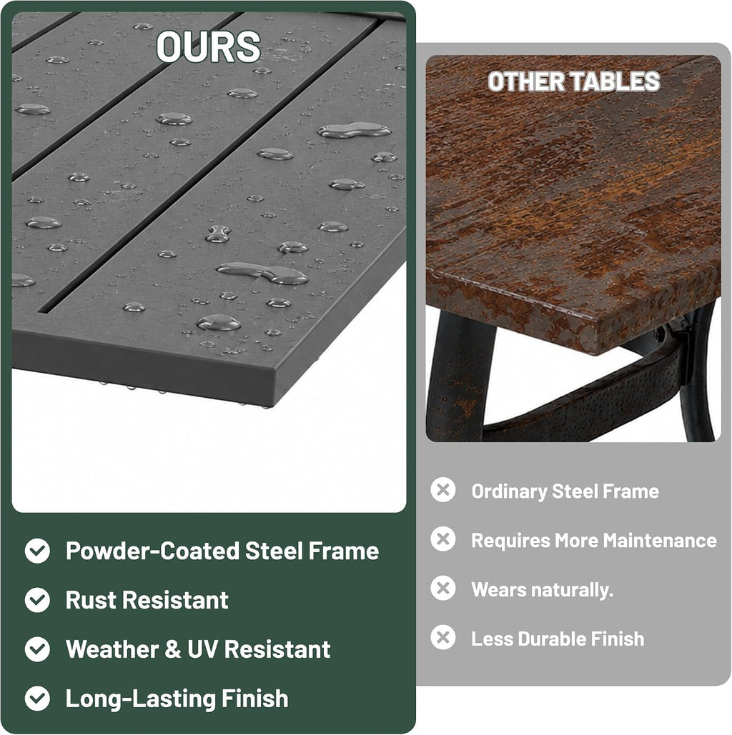 Anmutig 63" Rectangular Outdoor Dining Table, Metal Patio Table for 6 | Powder-Coated Steel Frame, Weather-Resistant Design, Slatted Metal Tabletop, Adjustable Umbrella Hole, Patio, Backyard Use