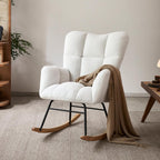 Rocking Chair Nursery, High Backrest Teddy Glider Rocker Upholstered Rocker Recliner Modern Rocking Accent Chairs for Bedroom, Living Room, Offices (Ivory)