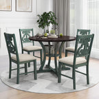 Merax 5 Piece Round Dining Table Set 4 Retro Chairs with Special-Shaped Table Legs, Exquisitely Designed Hollow Chair Back for Dining Room, Antique Blue