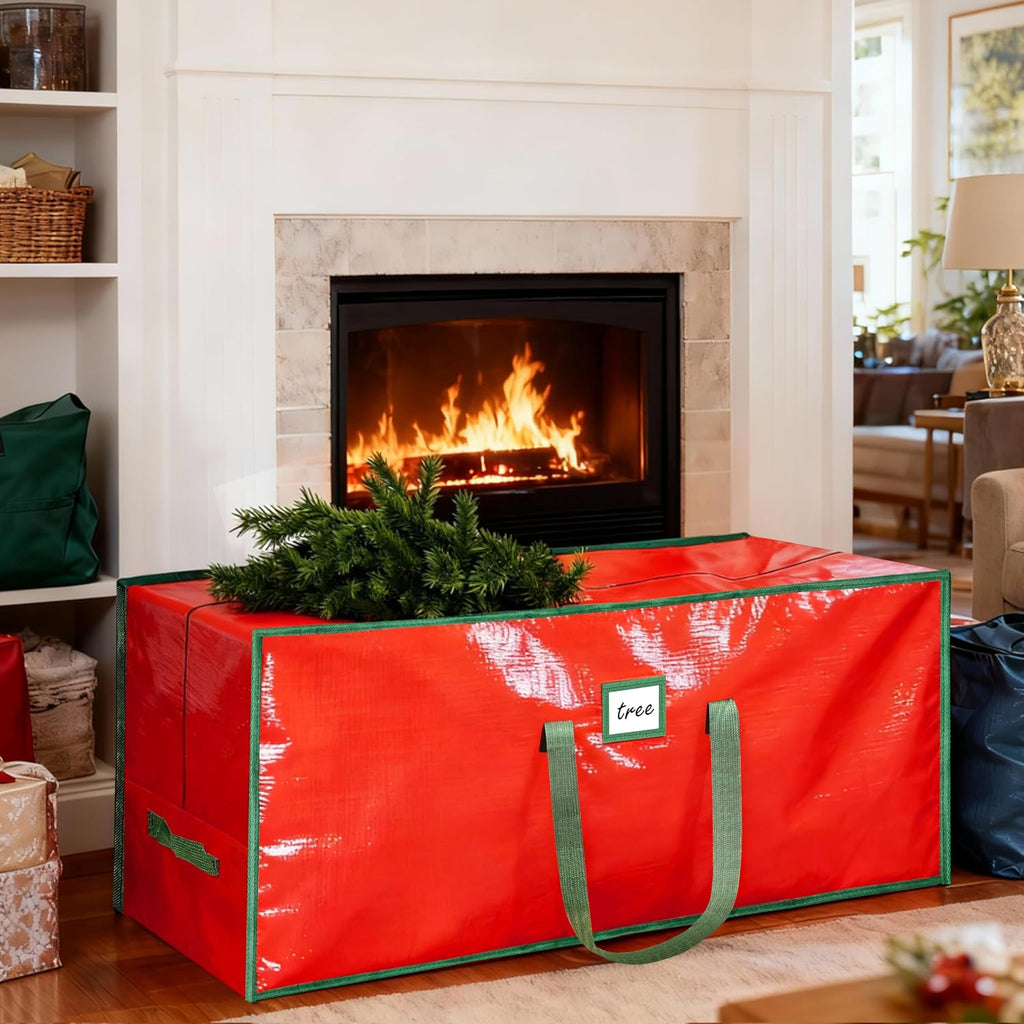 FUCDTEFC 9 Ft Christmas Tree Storage Bag, Large Heavy Duty Artificial Tree Bag with Reinforced Handles and Dual Zippers, Extra Large Waterproof Durable Storage Container for Xmas Trees (Red)