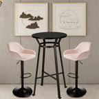 Glitzhome Bar Table and Chairs Set, Round Black Steel Pub Table with Soild Elm Wood Top and Bar Height Adjustable Swivel PU Leather Bar Stool for Breakfast Nook Living Room Small Space Restaurant