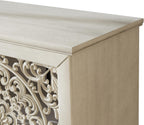Vintage Sideboard Buffet Table Accent Credenza Storage Cabinet with 4 Hollow Carving Doors Adjustable Shelves Wood Legs for Kitchen Dining Living Room Entryway 60 Inch Antique White