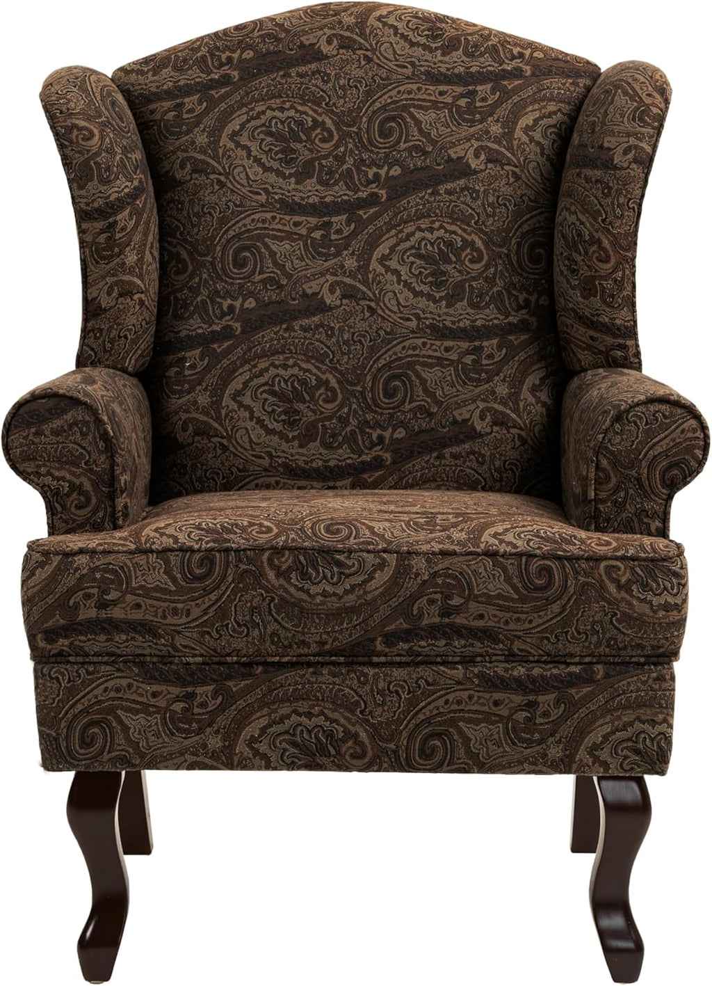 High Back Accent Chair, Floral Upholstered Armchair Retro Arm Club Chair in Fabric with Solid Wood Legs, Comfy Single Sofa Reading Seat for Living Room Bedroom Dorm - Brown Cranberry