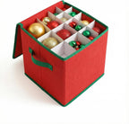 Christmas Ornament Organizer and Storage Box - Tear-Proof Non-Woven Container with 3-Inch Cube Compartments and Dual Zippers - Holds 64 Ornaments - Red