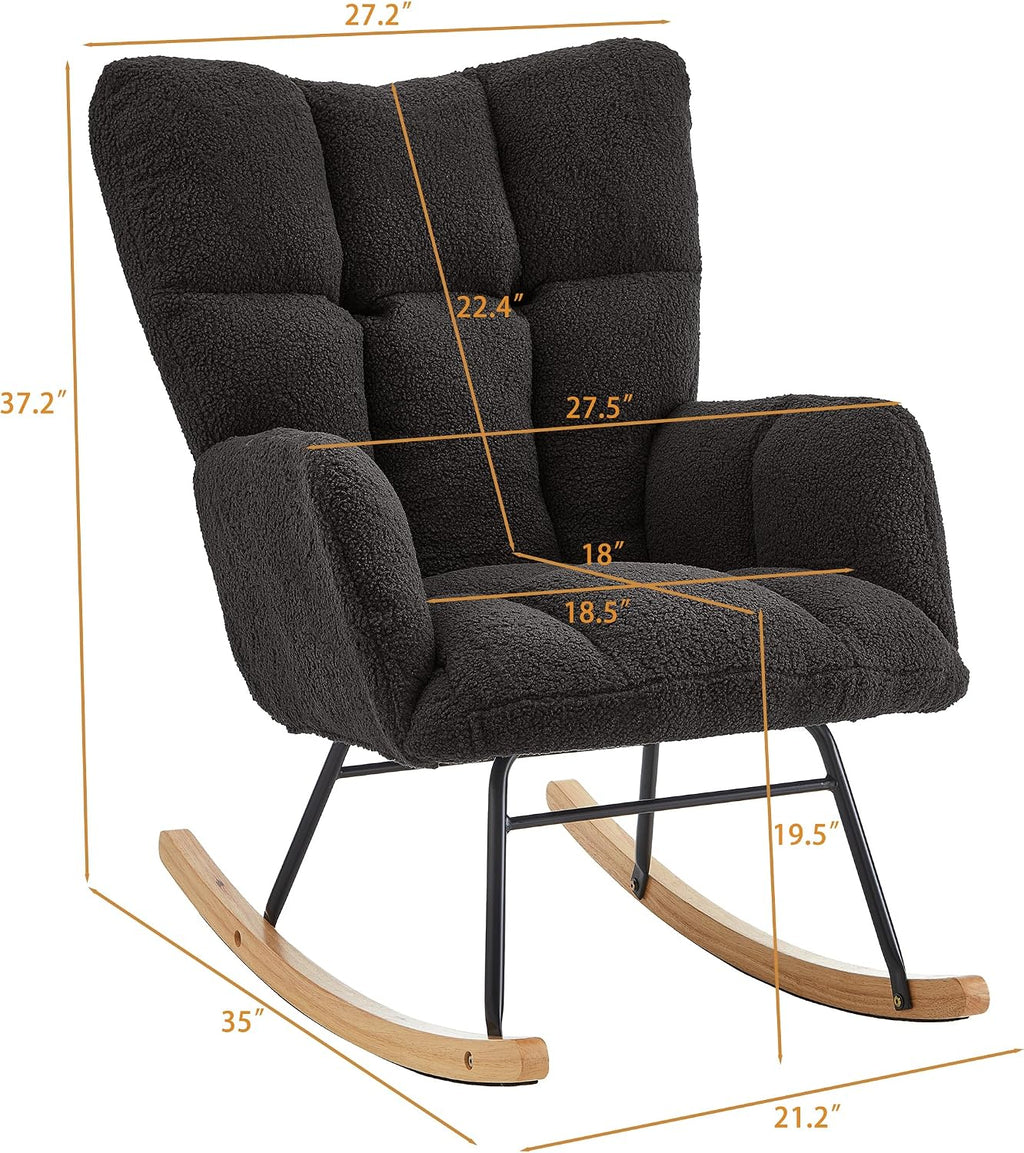 Adulto Bedroom Rocking Chair Indoor Outdoor Teddy Fabric Upholstered G,A3 | Ergonomic high back and armrests for comfort; soft teddy fabric upholstery with polyester fill; sturdy metal frame and r