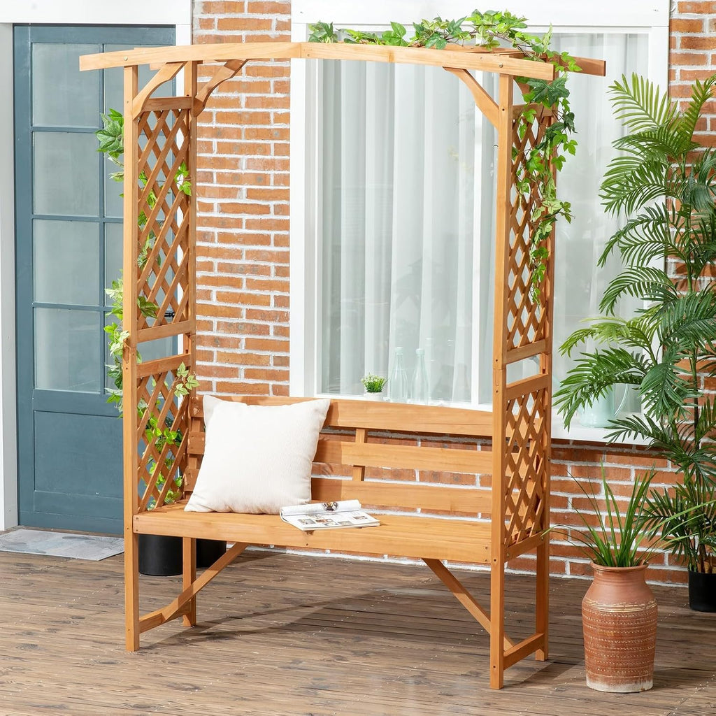 Patio Garden Bench for 2 Person for Vines/Climbing Plant, Brown