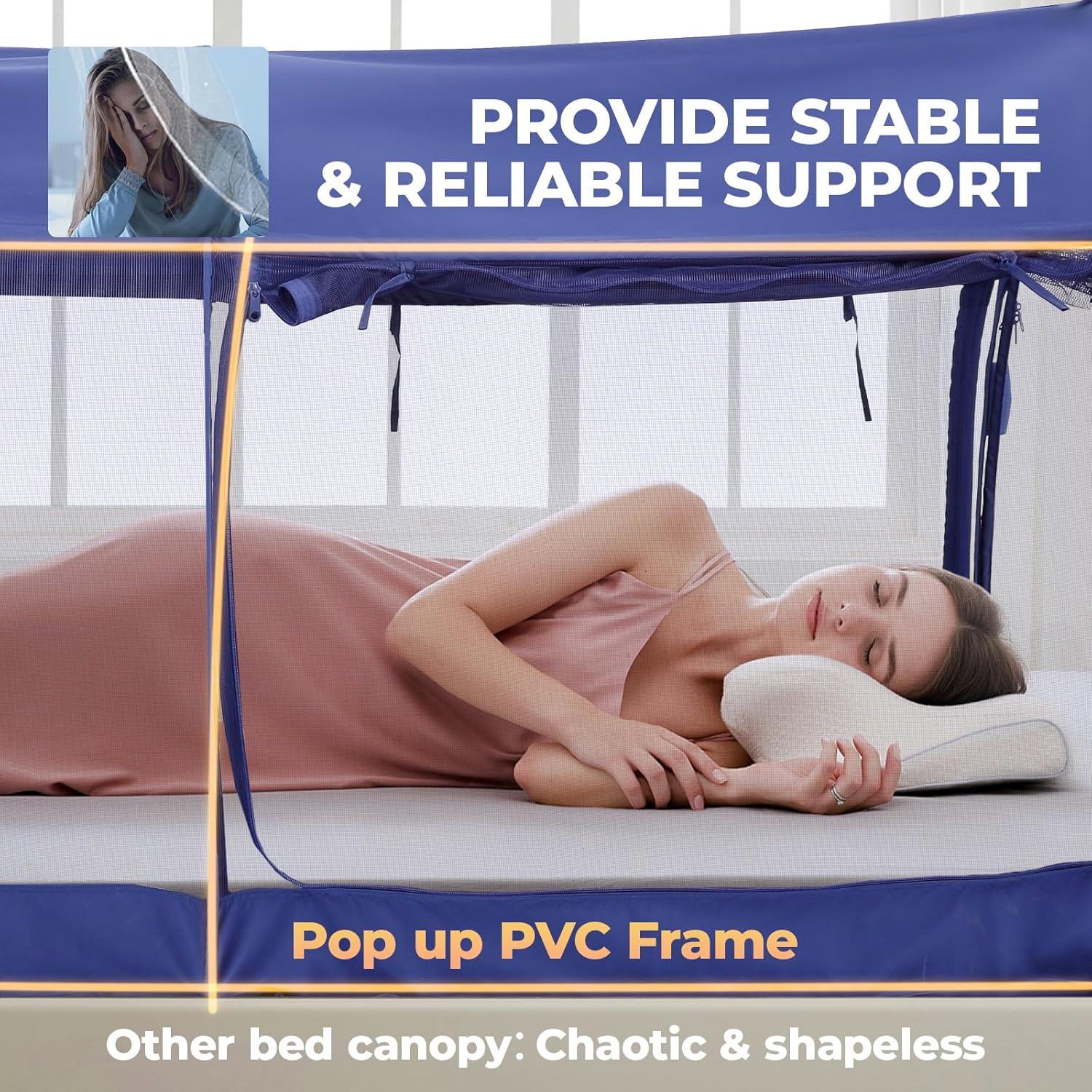 Alvantor® Mosquito Net Bed Canopy Tents Dream Privacy Space Twin Size Sleeping Tents Indoor Pop Up Portable Frame Breathable Cottage Blue (Mattress Not Included)