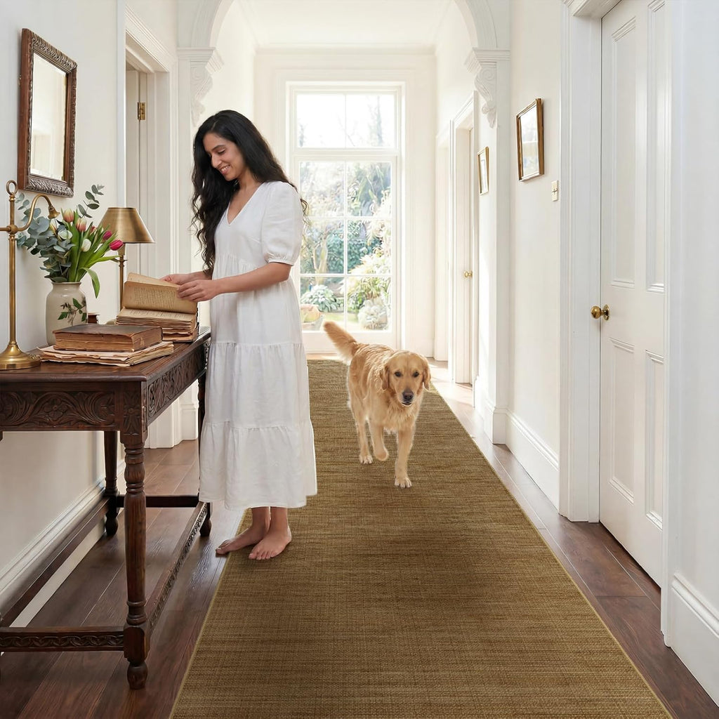 Jute 3x10 Hallway Runner Rug: Boho Washable Non Slip Carpet with Rubber Backing No Shed Woven Farmhouse Home Decor Pet Friendly Easy Care Rugs for Kitchen Entryway Bedroom Natural Brown