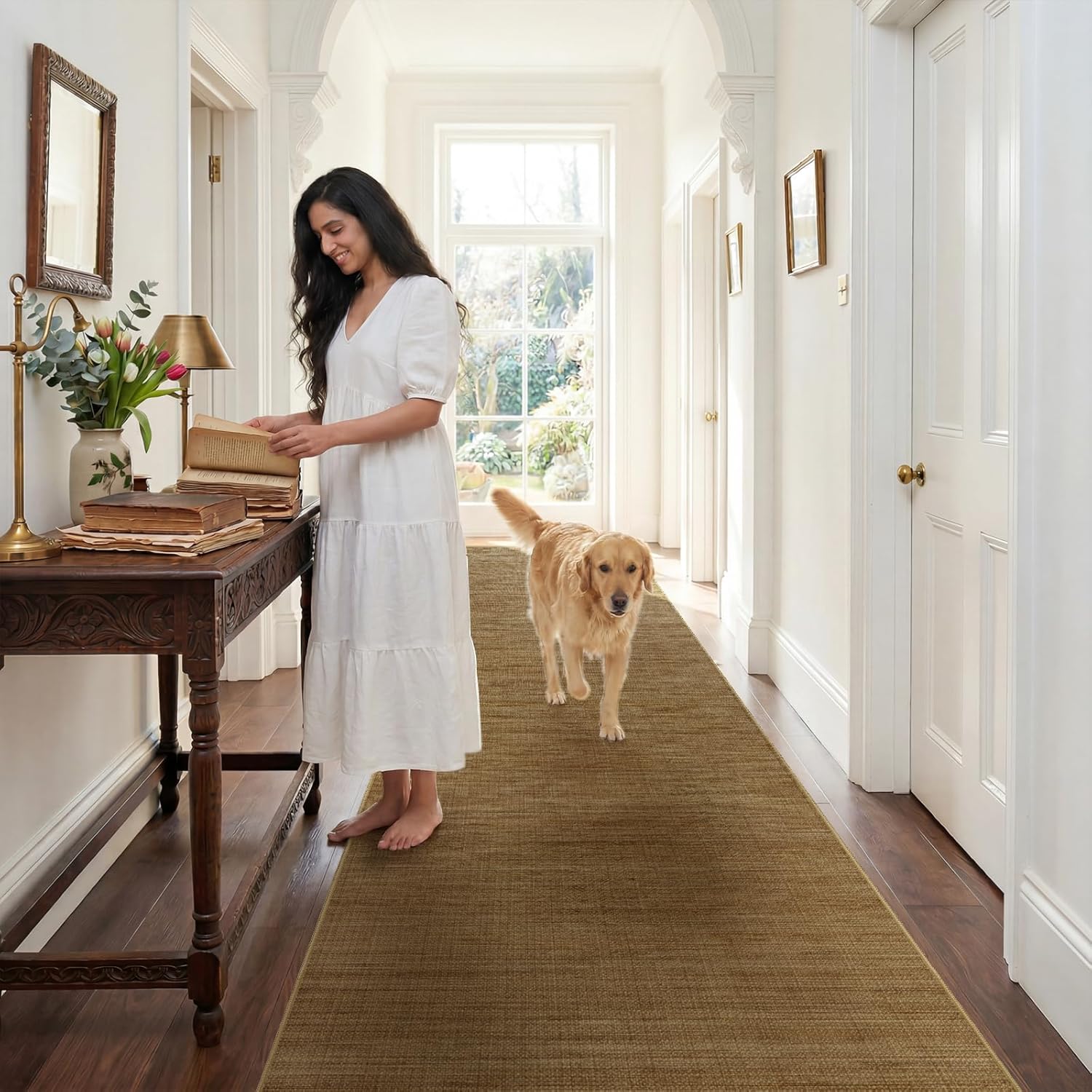 Jute 3x10 Hallway Runner Rug: Boho Washable Non Slip Carpet with Rubber Backing No Shed Woven Farmhouse Home Decor Pet Friendly Easy Care Rugs for Kitchen Entryway Bedroom Natural Brown
