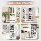 Tall White Metal Kitchen Pantry Cabinet, Stainless Steel Frame Storage Cabinet with Adjustable Shelves & Glass Doors, for Small Kitchen Pantry Living Room Bathroom, 27.6x13.8x72 Inches