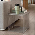 Stainless Steel Side Table, Metal Side Table with Wire Cube Storage, Retro Square Accent Table for Living Room Office Silver Finish (Silver,14in)