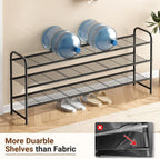 KEETDY 3-Tier Long Shoe Rack for Closet Metal Shoe Organizer for Entryway, Wide Stackable Shoe Storage Shelf with Sturdy Wire Grid for Closet Floor, Bedroom, Black