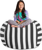 Posh Stuffable Kids Stuffed Animal Storage Bean Bag Chair Cover - Childrens Toy Organizer, X-Large 48" - Canvas Stripes Gray and White