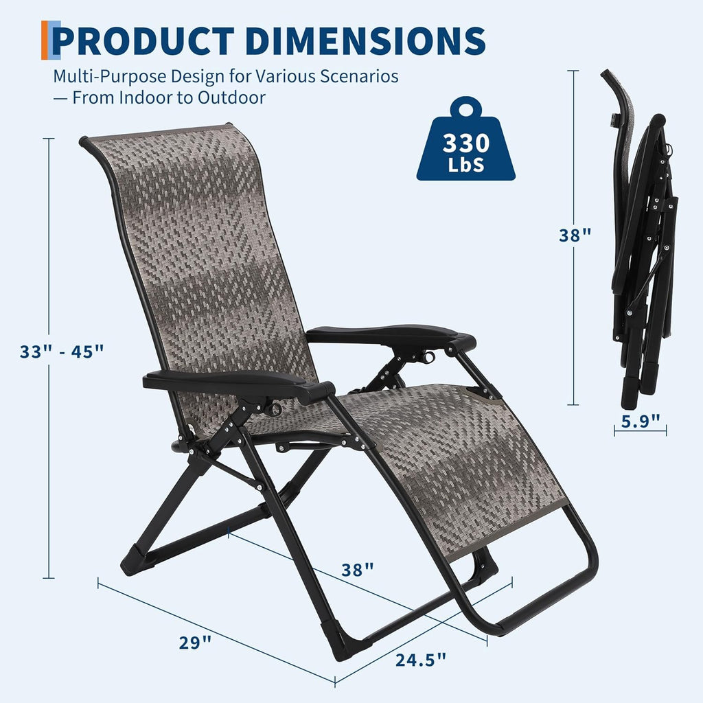 Rattan Chaise Lounge Chair with Widened Armrest Heavy Duty Wicker Adjustable Foldable Outdoor Patio Beach Camping Recliner Chair for Poolside Garden Backyard Lawn