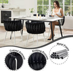 Velvet Dining Chairs Set of 4, Woven Upholstered Side Chairs with White Metal Legs, Modern Accent Chairs Kitchen & Dining Room Chair for Bedroom Living Room (Black + White Legs, Set of 4)