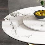 Leavader 59" Round Sintered Stone Dining Table with 31.5" Detachable Turntable Design, Modern White Artificial Dining Room Table for 6-8 (White & Golden 2)