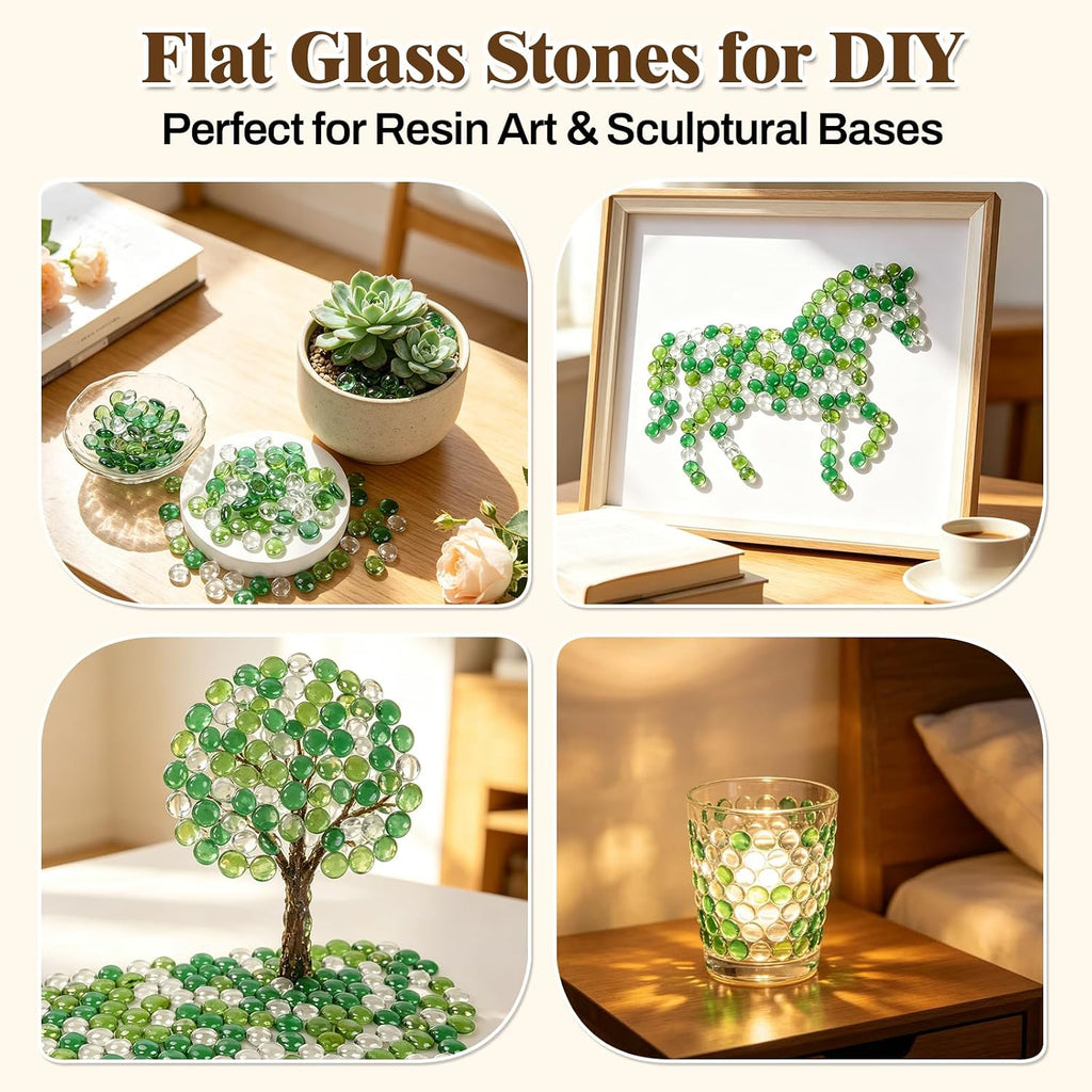 1.5 Lb Flat Glass Marbles for Vase - Mixed Green Glass Beads Vase Fillers - Decorative Glass Pebbles Gems for Vase, Aquarium, DIY Art Crafts and Home Decoration