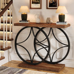 knoworld 39.4" Console Table, Industrial Entryway Table with Anti-Tilt Design, Narrow Wood Accent Sofa Table Behind Couch with Double Circle Base for Entryway, Living Room, Hallway, Foyer