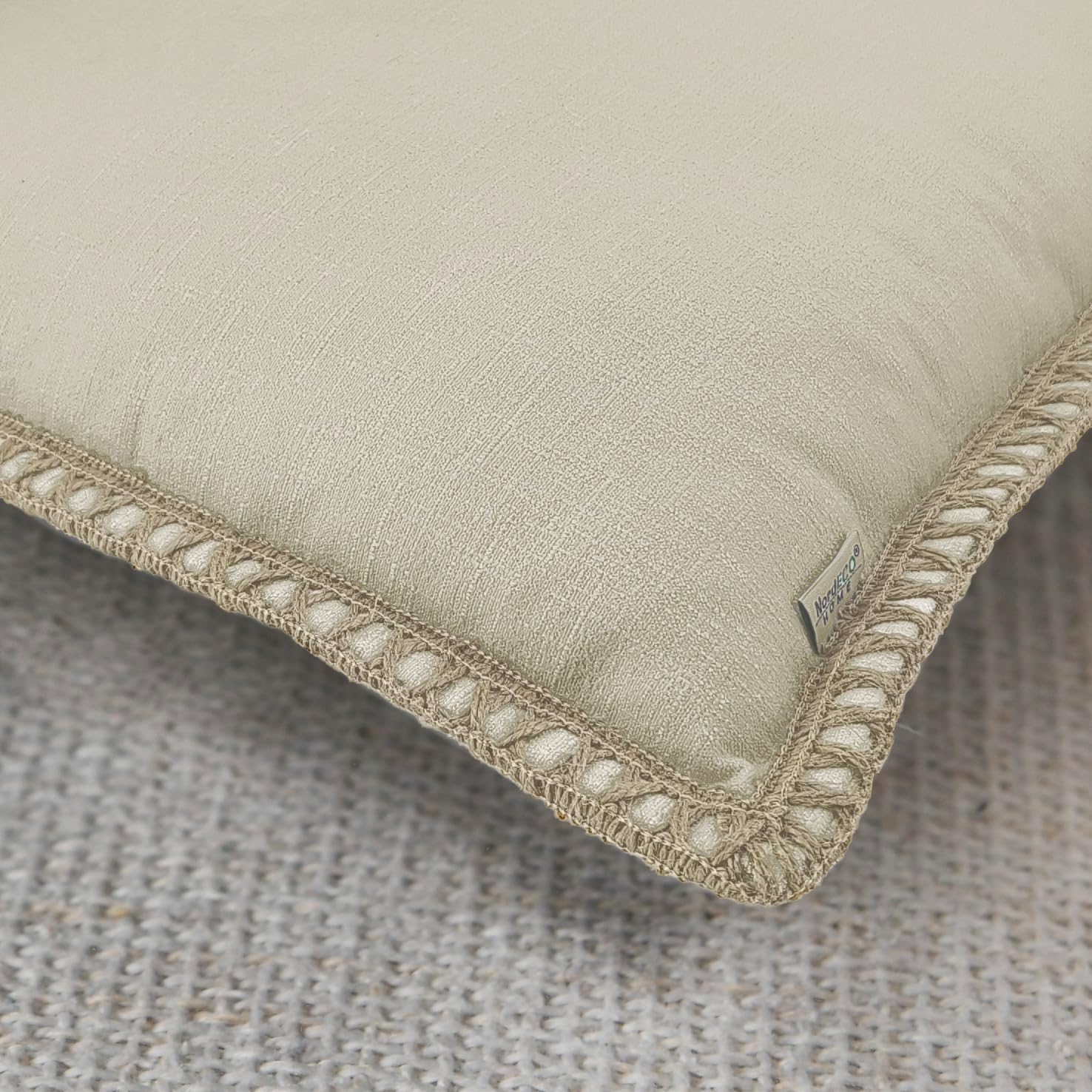 NordECO HOME Set of 2 Farmhouse Throw Pillow Covers - Burlap Linen Trimmed Tailored Edges Decorative Cushion Covers for Bed Home Decoration (Oatmeal/Linen Band, 2 Pieces, 20" x20")