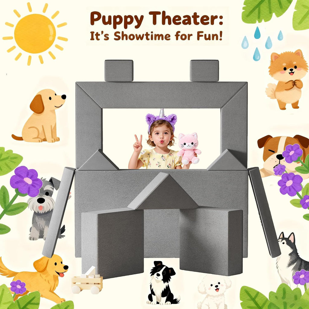 TOLEAD 11PCs Play Couch Sofa for Kids Imaginative Furniture Play Set for Creative Kids,Toddler to Teen Bedroom Furniture,Girls and Boys Playroom Sofa (Grey, 11PCs Play Couch)