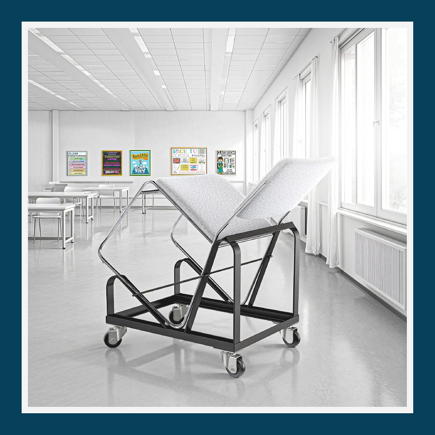 OEF Furnishings OEFDY86 Stack Chair Dolly, Heavy Duty Steel Cart (Vertical Cradle, Fits OEF8600 Series and Similar Sized Stack Chairs, 1100 lb Weight Capacity, Swivel Casters)