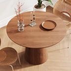 43" Round Dining Table for 4,Modern Natural Wood Dining Table with Cone Wood Pedestal Base, Retro Farmhouse Solid Wood Circle Dining Room Table for Living Room Kitchen, Dining Room(Walnut)