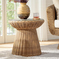 HULALA HOME 20.75" Rattan End Table with Glass Top, Geometric Nightstand for Bedroom, Accent Table with Open Storage for Indoor Outdoor Living Room, No Assembly Required, Natural