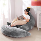 Banana Bean Bag Chair with Ottoman, Floor Sofa Bed with Footrest, Comfy Convertible Lounger for Adults, Plush Couch for Bedroom, Living Room or Dorm, L-Grey