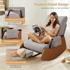 Rocking Chair Nursery, Comfortable Upholstered Recliner Rocker with Foot Rest, Side Pocket and Adjustable High Backrest, Soft Corduroy Modren Rocking Chair Living Room Bedroom, Grey