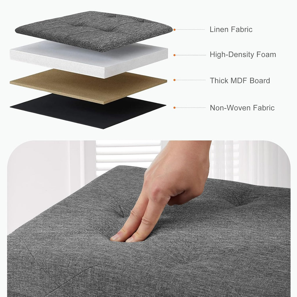 Sweetcrispy 30 Inch Folding Storage Ottoman Bench, Large Hidden Storage Chest with Padded Seat, Foot Rest Stool Supports Up to 660Lbs, End of Bed Bench for Bedroom, Living Room, Linen Fabric, Grey