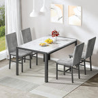 DKLGG 5-Piece Dining Table Set for 4, Faux Marble Kitchen Table Chairs Set of 4 with Upholstered Chairs, Modern Dining Room Table Set for Small Spaces (White+Tufted Grey)