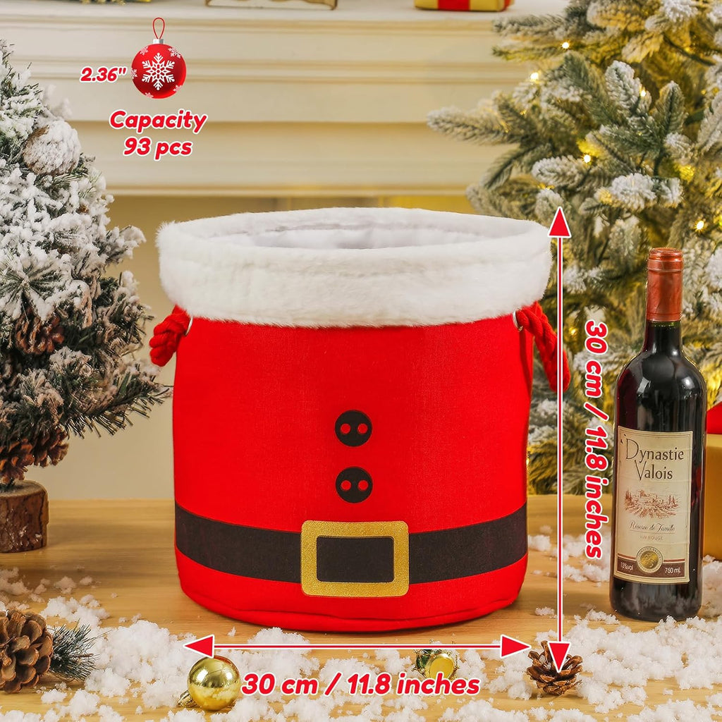 Christmas Bucket Xmas Buckets Red Santa Belt Round Basket with Handles, Christmas Game Ornaments Storage Tins Gift Basket Empty Decorative Kitchen Candy Bars for Xmas Winter Holidays Party Favors
