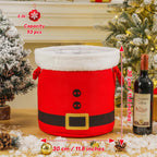Christmas Bucket Xmas Buckets Red Santa Belt Round Basket with Handles, Christmas Game Ornaments Storage Tins Gift Basket Empty Decorative Kitchen Candy Bars for Xmas Winter Holidays Party Favors