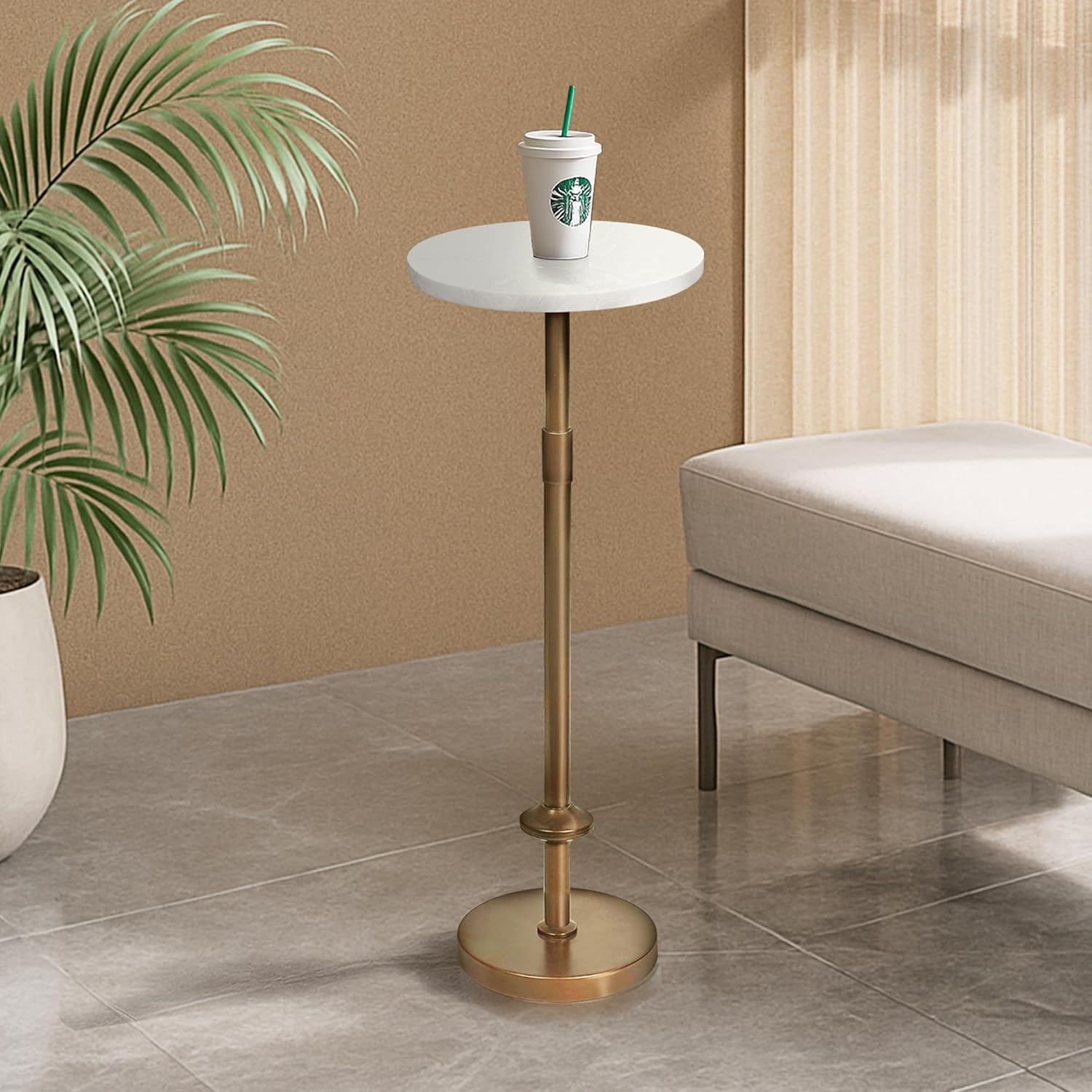 Martini Table Height Adjustable, Drink Tables for Small Spaces, Round Side Table, Tiny Side Tables for Living Room, Bedroom, Cocktail (White)