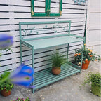 Potting Bench, Outdoor Patio Metal Potting Table with 2- Tier Open Shelf, Garden Work Station Table for Planting (Color : Green, Size : 126.5x45x115.5cm)