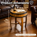 2026 New Rustic Whiskey Barrel Table - 22.2"x24" Solid Oak Round Coffee End | Handcrafted Wine Barrel & Whiskey Side Table for Living Room Bar