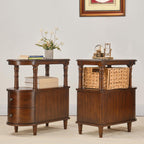 Narrow End Table Set of 2 with 2 Storage Drawers, Vintage Sofa Beside Table, Wood Slim SideTable for Living Room,Saving-space, 23.4“L x 11.4"W x 25.3"H, No-Tools Assembly, Cherry Walnut BG-A508-CY