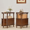 Narrow End Table Set of 2 with 2 Storage Drawers, Vintage Sofa Beside Table, Wood Slim SideTable for Living Room,Saving-space, 23.4“L x 11.4"W x 25.3"H, No-Tools Assembly, Cherry Walnut BG-A508-CY