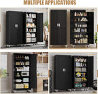 75" H Metal Pantry Storage Cabinet with Wheels,Rolling Kitchen Pantry Cabinet with 2 Doors and 5 Adjustable Shelves, Locker Steel Cabinet,Organization Cabinet for Garage,Home,Gym,School,Black