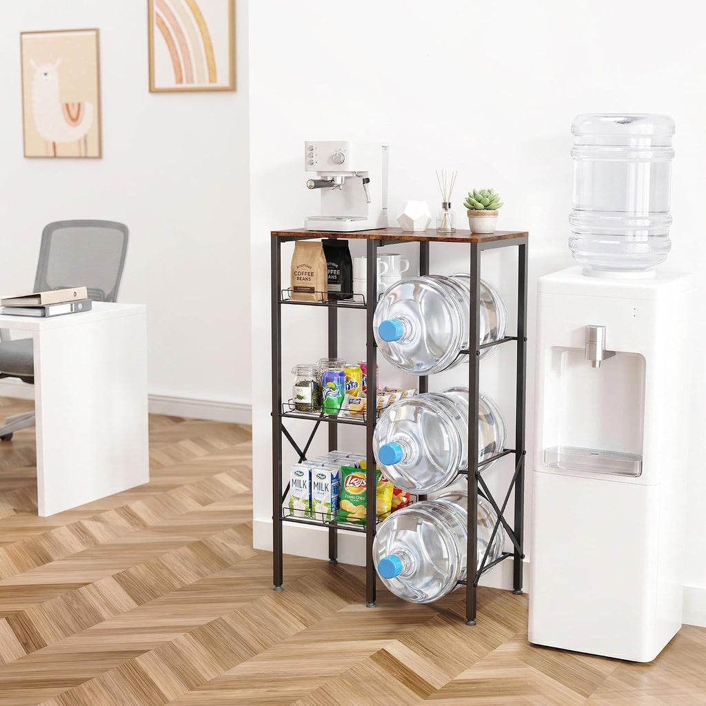 5 Gallon Water Jug Holder - Water Stand for 5 Gallon Bottle with Wire Storage Basket - 4 Tier Heavy Duty Water Jug Storage Rack for Home Kitchen Living Room Office