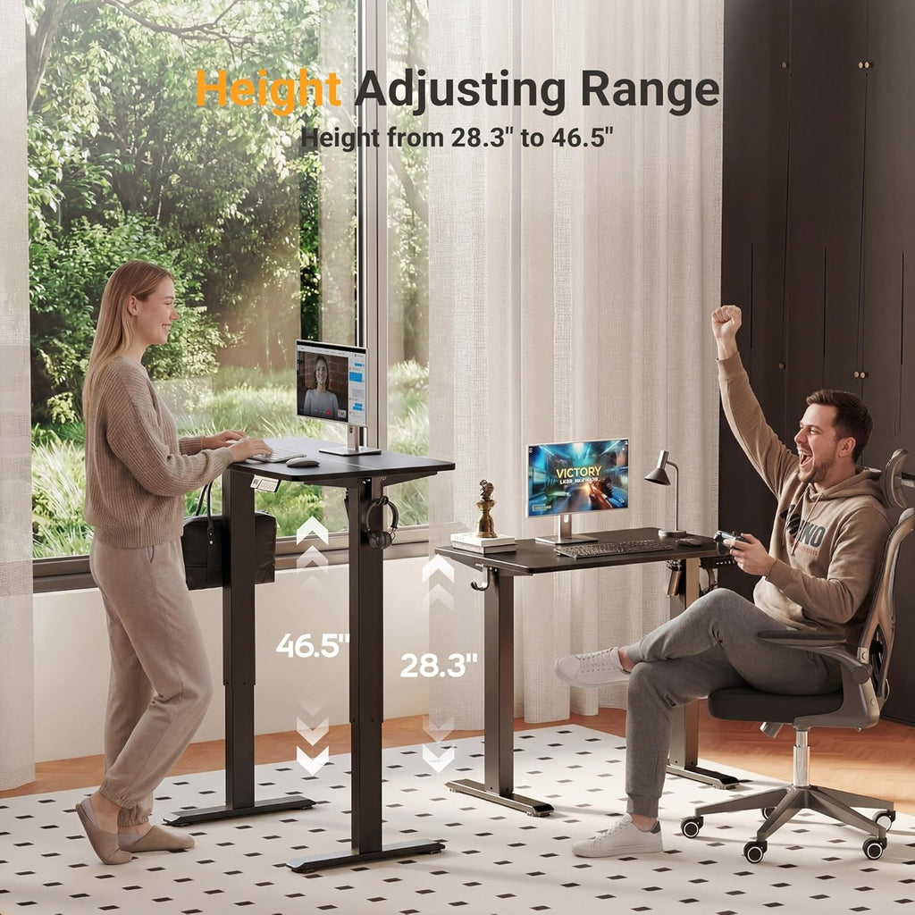 YDN 32" Small Electric Standing Desk Adjustable Height, Sit Stand up Desk with Memory Presets & Cable Management, Home Office Desk for Office & Computer Workstation, Black Frame/Black Top