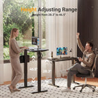 YDN 32" Small Electric Standing Desk Adjustable Height, Sit Stand up Desk with Memory Presets & Cable Management, Home Office Desk for Office & Computer Workstation, Black Frame/Black Top
