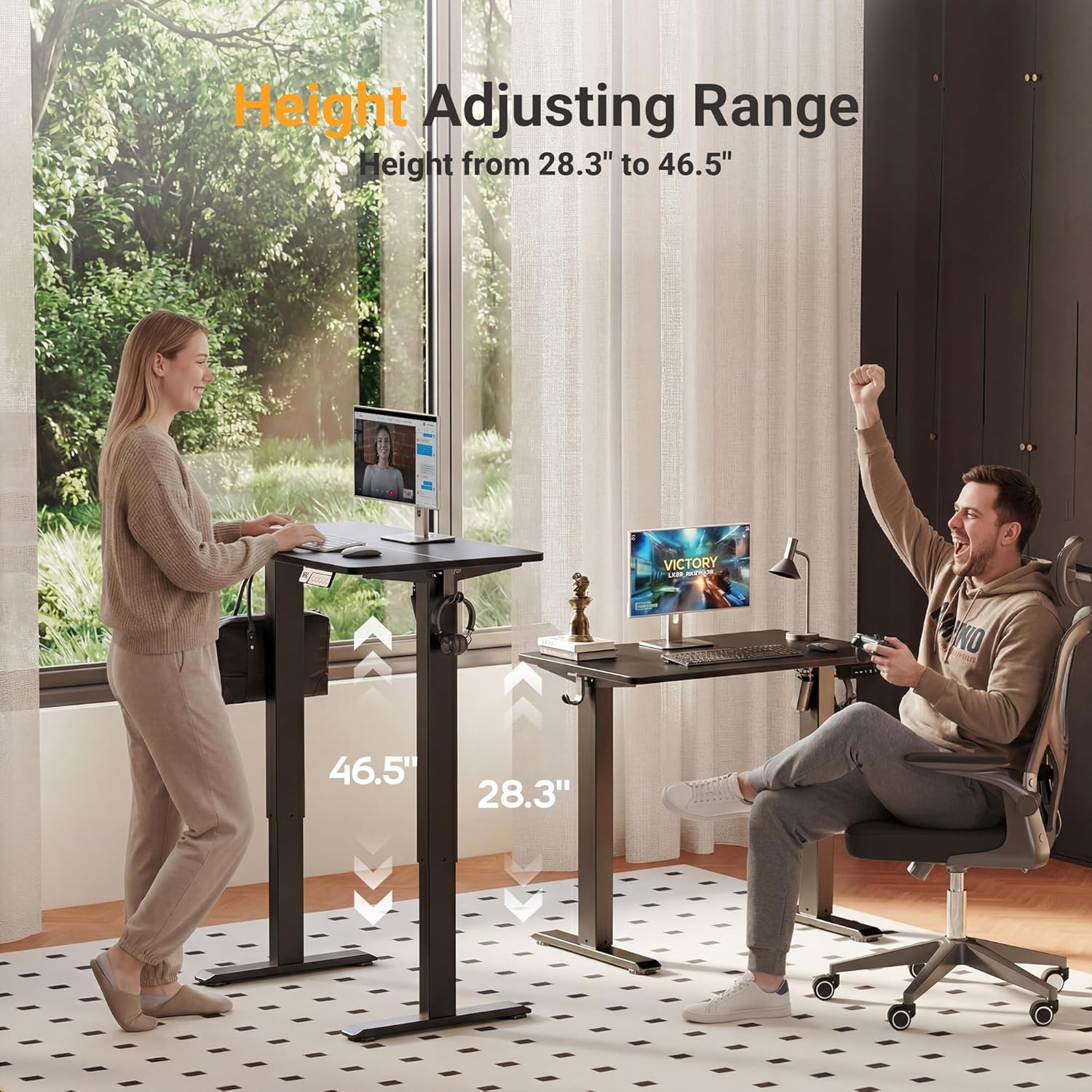 YDN 32" Small Electric Standing Desk Adjustable Height, Sit Stand up Desk with Memory Presets & Cable Management, Home Office Desk for Office & Computer Workstation, Black Frame/Black Top