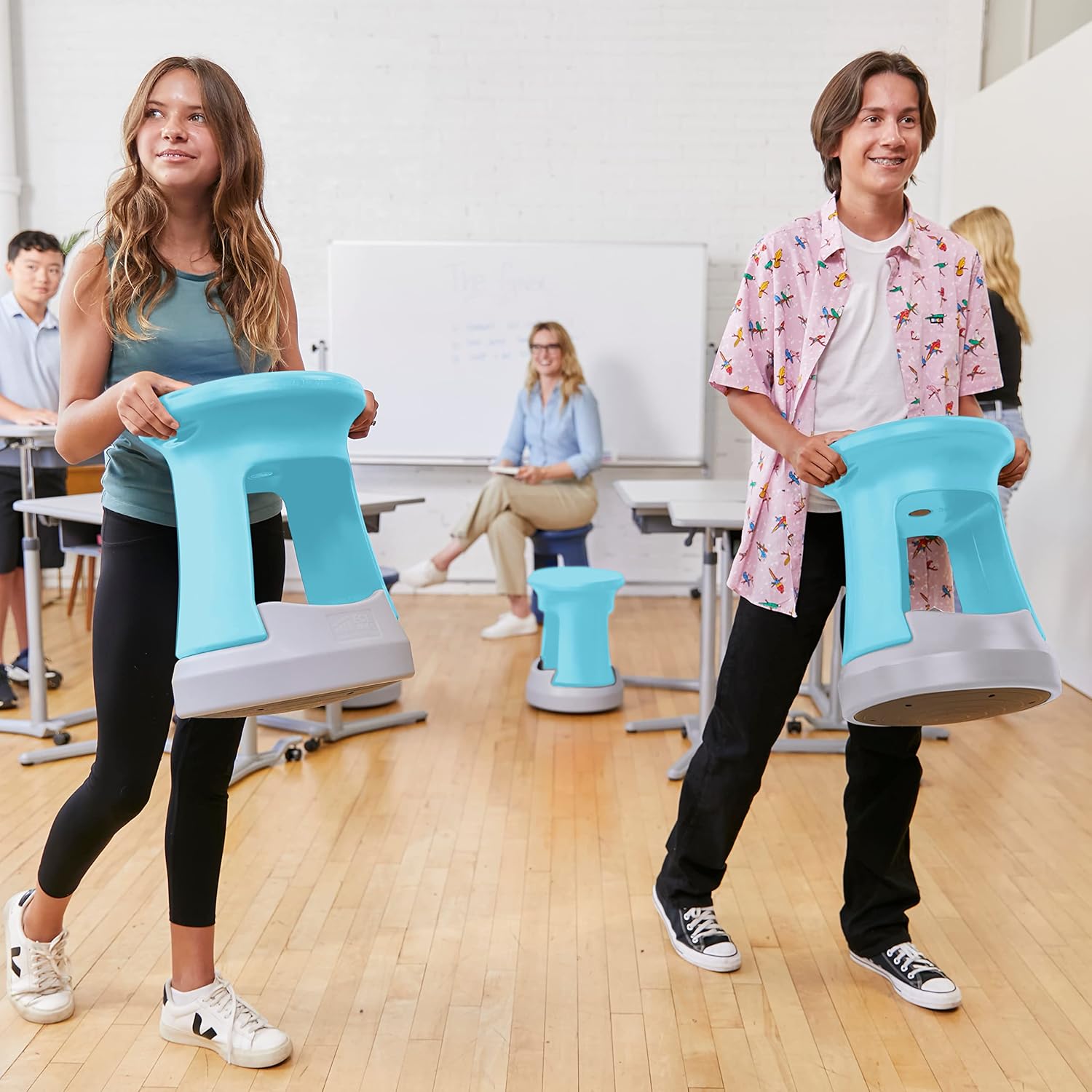 ECR4Kids Active Storage Wobble Stool, 18in Seat Height, Children's Furniture, Cyan/Light Grey